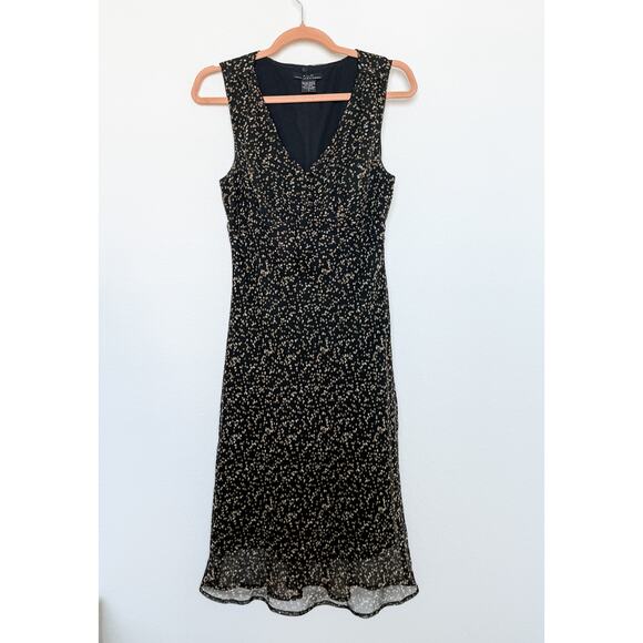 Y2K F.L.P. Sleeveless Polka Dot Sheer Midi‎ Dress Black Size 8 Retro Glam Indie - Picture 1 of 8